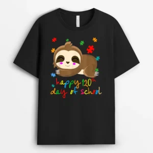 100th Day Of School Teacher Autism Awareness Sloth Lover T-Shirt - Black