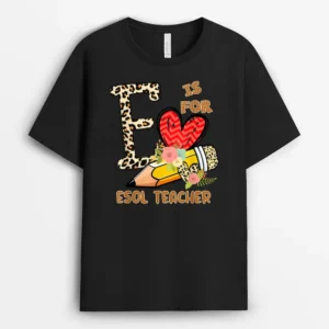 1st Day Of School Esol Teacher Leopard Flowers Teacher T-Shirt - Black