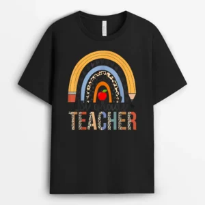 1st Grade Teacher Leopards Rainbow First Day Of School Funny T-Shirt - Black