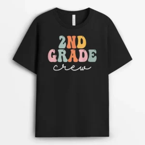 2nd Grade Crew Retro Groovy Women Happy First Day Of School T-Shirt - Black
