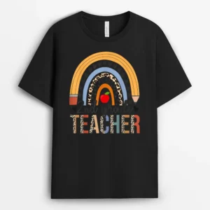 2nd Grade Teacher Leopard Boho Rainbow Back To School T-Shirt - Black