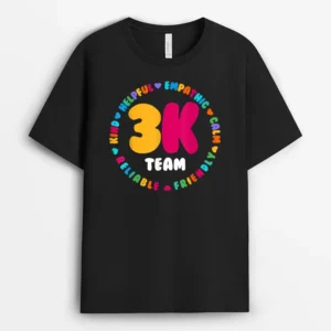 3K Team  Teacher Squad Threes Crew PreK Elementary Team T-Shirt - Black