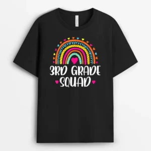 3rd Grade Squad Rainbow Back To School Teacher Womens Kids T-Shirt - Black