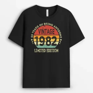 40 Year Old Gifts Vintage 1982 Limited Edition 40th Birthday T-Shirt - Black