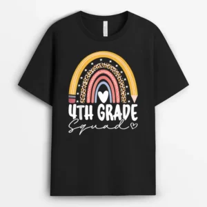 Back To School Rainbow 4th Fourth Grade Squad For Teachers T-Shirt - Black