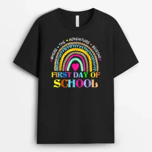 Back To School Rainbow Teacher Happy First Day Of School T-Shirt - Black