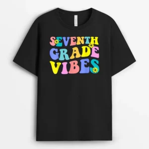 Back To School Seventh Grade Vibes Student Teacher Retro T-Shirt - Black