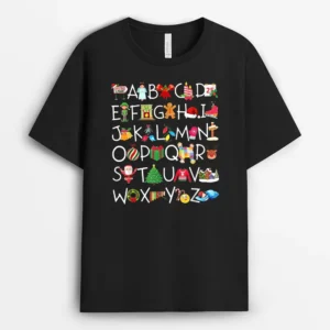 Christmas Alphabet A.B.C Teacher Costume T-Shirt - Black
