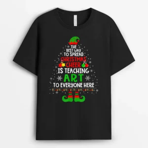 Christmas Cheer Is Teaching Art Santa Elf Teacher Group T-Shirt - Black